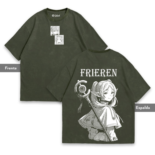 Camiseta Frieren verde acid wash