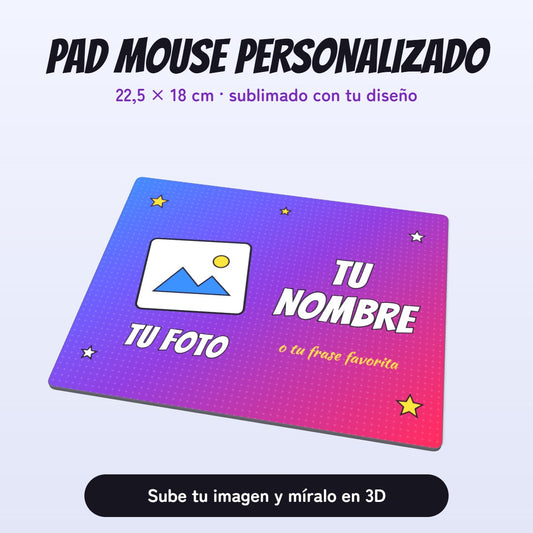 Pad mouse personalizado 22,5 × 18 cm con tu foto y tu nombre