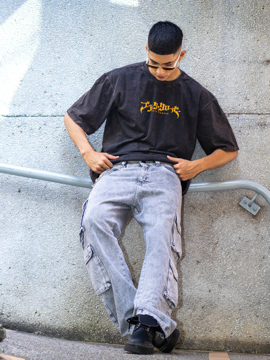 Pantalón Gris Acid Wash Cargo